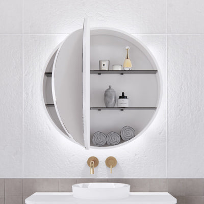 Riva Paris 800mm Matte White Round LED Shaving Cabinet - Sydney Home Centre