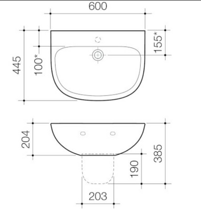 Caroma Care 600 Wall Basin No Tap Hole White with GermGard® - Sydney Home Centre