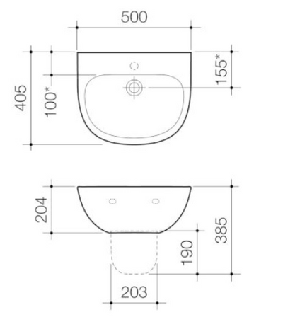 Caroma Care 500 Wall Basin No Tap Hole White with GermGard® - Sydney Home Centre