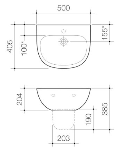 Caroma Care 500 Wall Basin No Tap Hole White with GermGard® - Sydney Home Centre