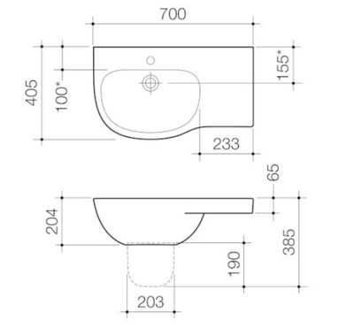 Caroma Care 700 Wall Basin with Right Hand Shelf No Tap Hole White with GermGard® - Sydney Home Centre