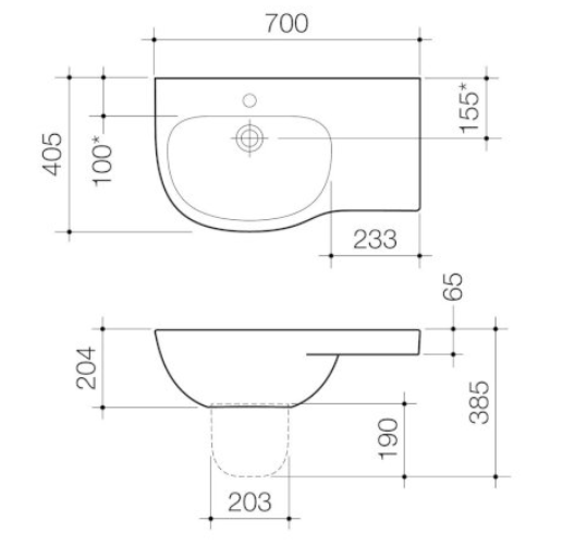 Caroma Care 700 Wall Basin with Right Hand Shelf No Tap Hole White with GermGard® - Sydney Home Centre