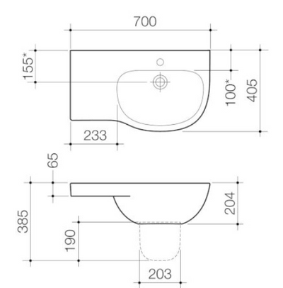 Caroma Care 700 Wall Basin with Left Hand Shelf No Tap Hole White with GermGard® - Sydney Home Centre