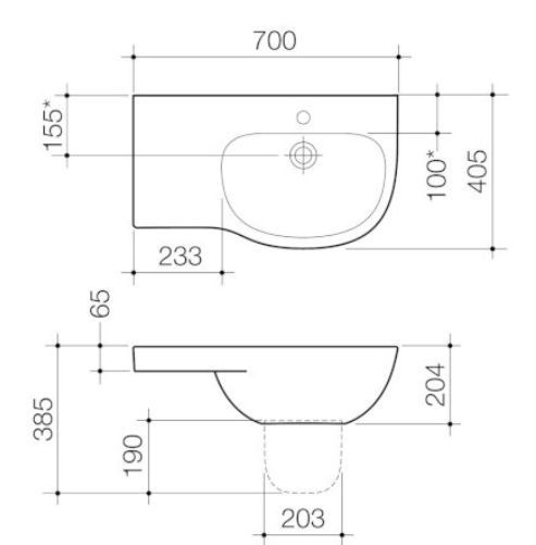 Caroma Care 700 Wall Basin with Left Hand Shelf No Tap Hole White with GermGard® - Sydney Home Centre