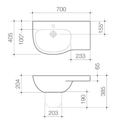 Caroma Care 700 Wall Basin with Left Hand Shelf No Tap Hole White with GermGard® - Sydney Home Centre