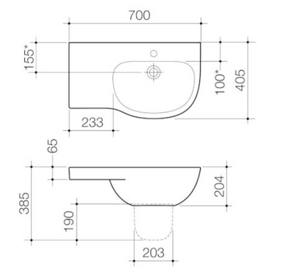 Caroma Care 700 Wall Basin with Left Hand Shelf 1 Tap Hole White with GermGard® - Sydney Home Centre