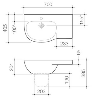 Caroma Care 700 Wall Basin with Left Hand Shelf 1 Tap Hole White with GermGard® - Sydney Home Centre