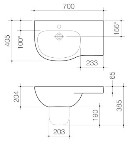 Caroma Care 700 Wall Basin with Left Hand Shelf 1 Tap Hole White with GermGard® - Sydney Home Centre