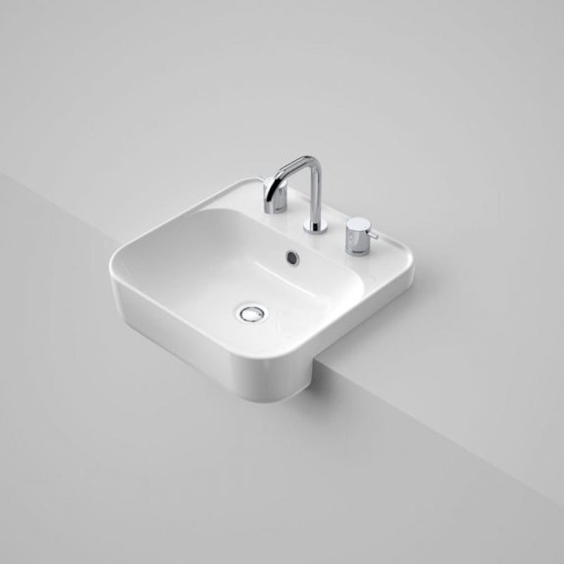 Caroma Tribute Square 420 Semi Recessed White Basin 3 Tap Hole With Overflow - Sydney Home Centre