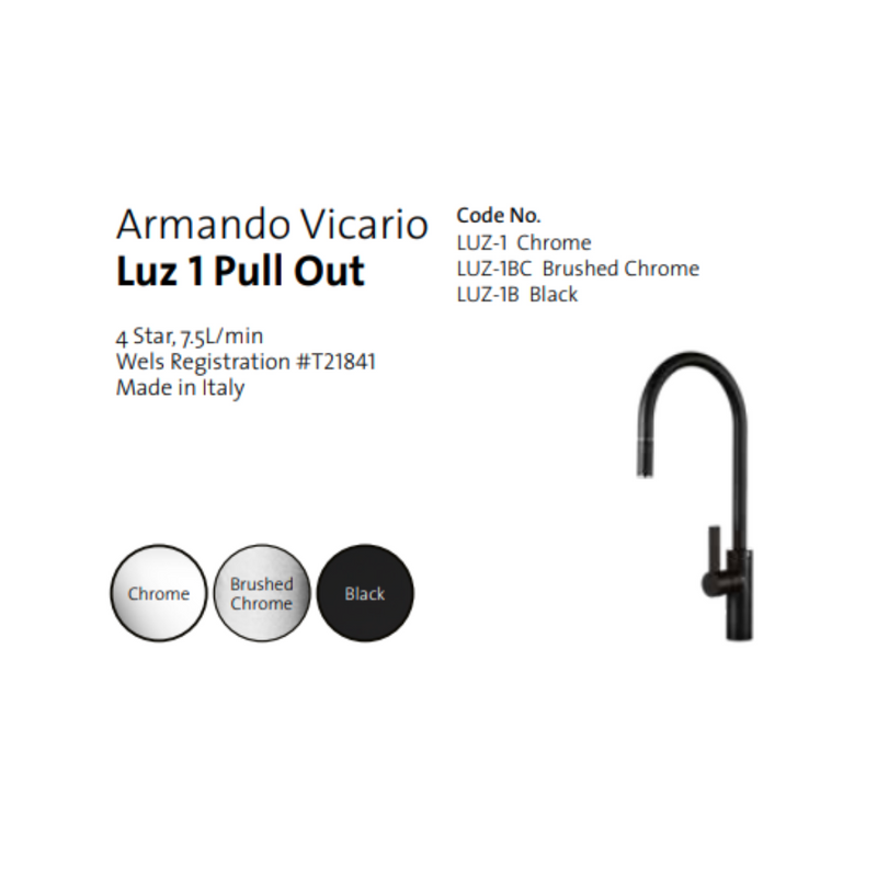 Armando Vicario Luz Gooseneck Pull Out Mixer Matte Black