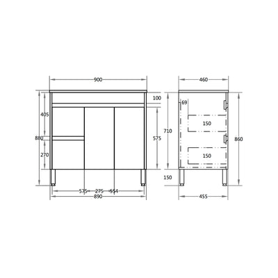 Poseidon Nova 900mm Left Hand Drawer Freestanding Vanity Concrete Grey (Cabinet only) - Sydney Home Centre