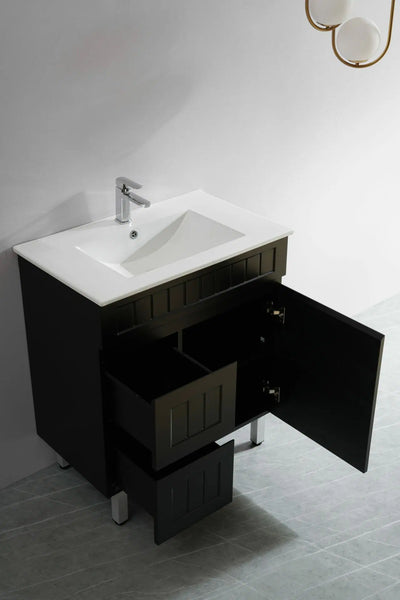 Ceto Acacia 750mm Left Hand Drawer Freestanding Vanity Matte Black (Marble Stone Top) - Sydney Home Centre