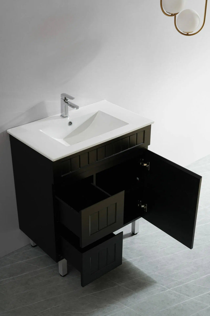 Ceto Acacia 750mm Left Hand Drawer Freestanding Vanity Matte Black (Cabinet Only) - Sydney Home Centre