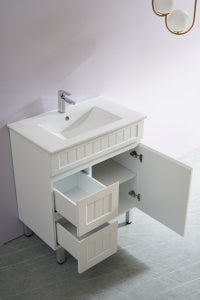 Ceto Acacia 750mm Left Hand Drawer Freestanding Vanity Matte White (Cabinet Only) - Sydney Home Centre