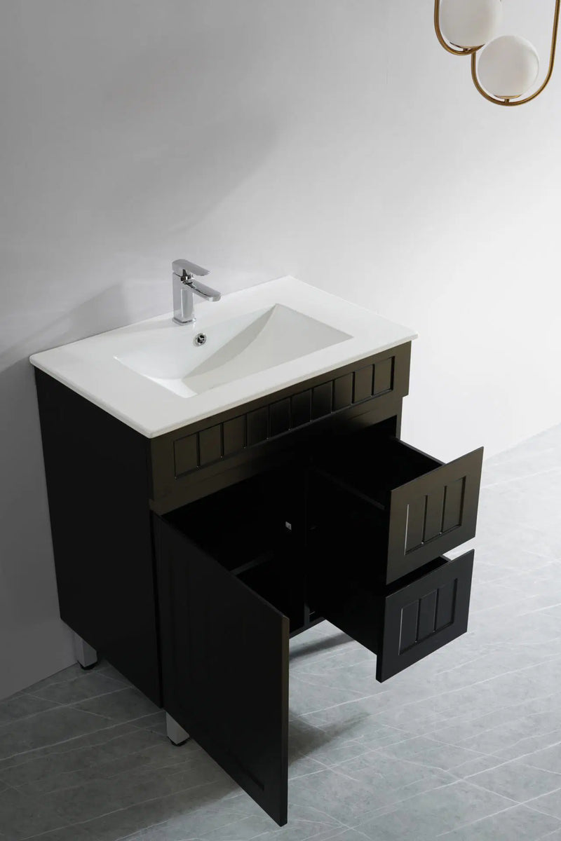 Ceto Acacia 750mm Right Hand Drawer Freestanding Vanity Matte Black (Cabinet Only) - Sydney Home Centre