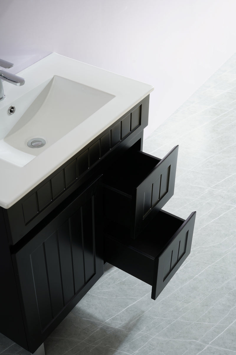 Ceto Acacia 750mm Right Hand Drawer Freestanding Vanity Matte Black (Ceramic Top) - Sydney Home Centre