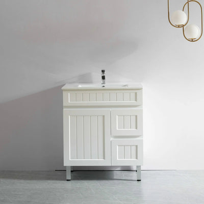 Ceto Acacia 750mm Right Hand Drawer Freestanding Vanity Matte White (Cabinet Only) - Sydney Home Centre