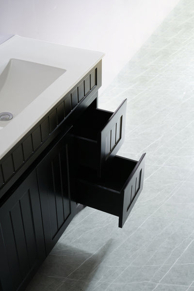 Ceto Acacia 900mm Right Hand Drawer Freestanding Vanity Matte Black (Quartz Stone Top) - Sydney Home Centre