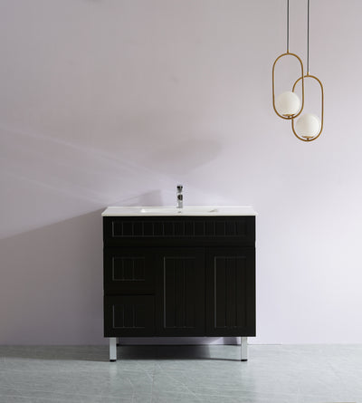 Ceto Acacia 900mm Left Hand Drawer Freestanding Vanity Matte Black (Marble Stone Top) - Sydney Home Centre