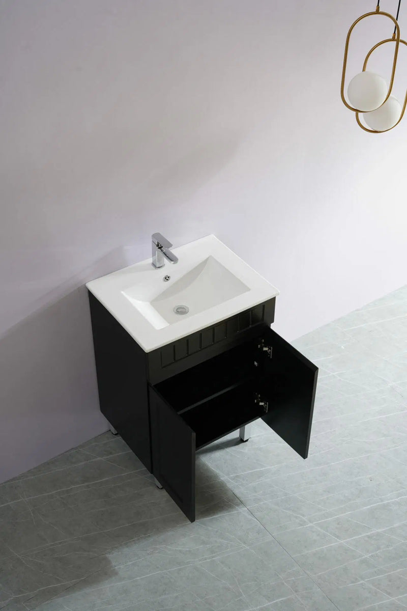 Ceto Acacia 600mm Freestanding Vanity Matte Black (Ceramic Top) - Sydney Home Centre