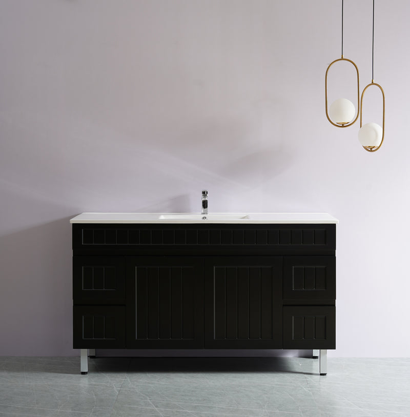 Ceto Acacia 1500mm Both Side Drawer Single Bowl Freestanding Vanity Matte Black (Ceramic Top) - Sydney Home Centre