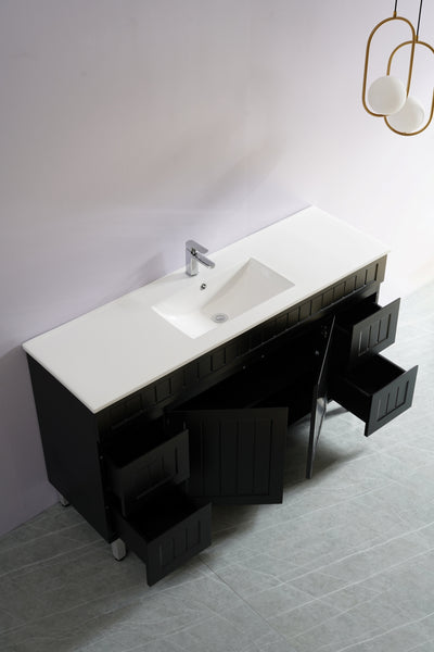 Ceto Acacia 1500mm Both Side Drawer Single Bowl Freestanding Vanity Matte Black (Marble Stone Top) - Sydney Home Centre