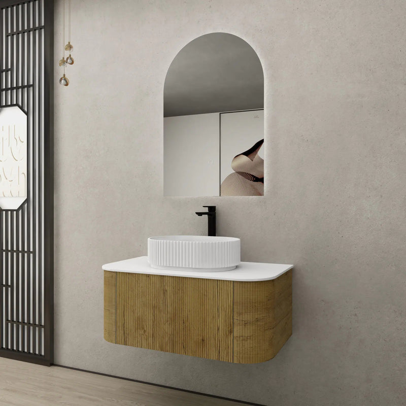 Ceto Bronte 900mm Wall Hung Vanity Prime Oak (Marble Stone Top) - Sydney Home Centre