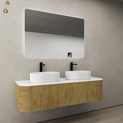 Ceto Bronte 1500mm Double Bowl Wall Hung Vanity Prime Oak (Marble Stone Top) - Sydney Home Centre