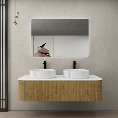 Ceto Bronte 1500mm Double Bowl Wall Hung Vanity Prime Oak (Marble Stone Top) - Sydney Home Centre