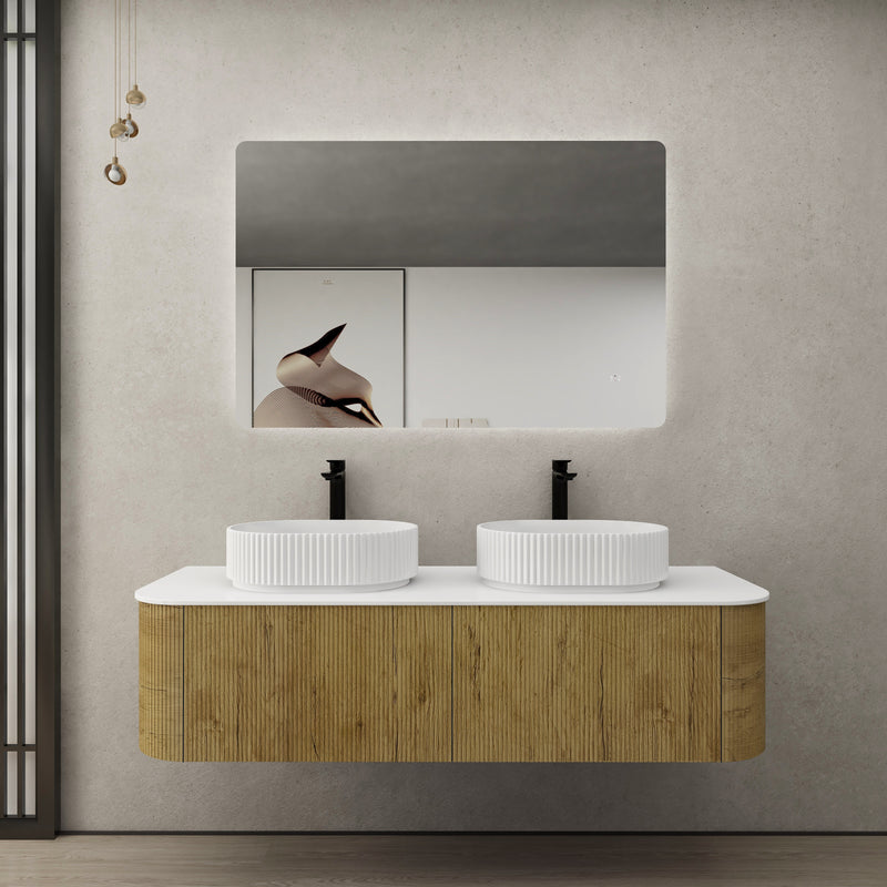 Ceto Bronte 1500mm Double Bowl Wall Hung Vanity Prime Oak (Marble Stone Top) - Sydney Home Centre