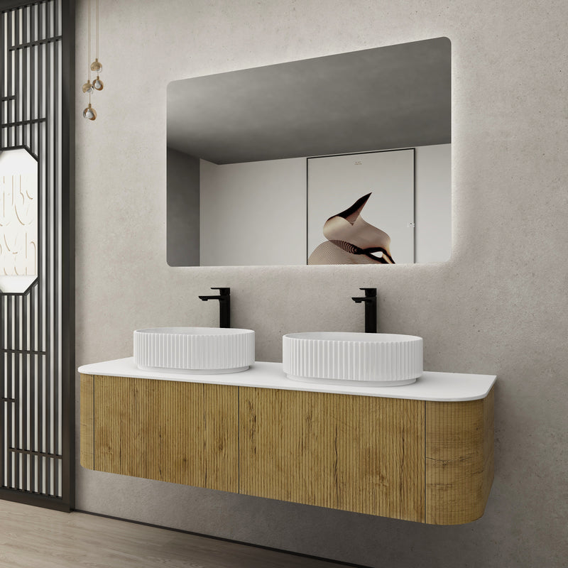 Ceto Bronte 1500mm Double Bowl Wall Hung Vanity Prime Oak (Marble Stone Top) - Sydney Home Centre