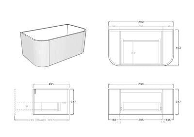 Ceto Bronte 900mm Wall Hung Vanity Coastal Oak (Cabinet Only) - Sydney Home Centre