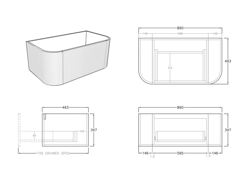 Ceto Bronte 900mm Wall Hung Vanity Coastal Oak (Marble Stone Top) - Sydney Home Centre