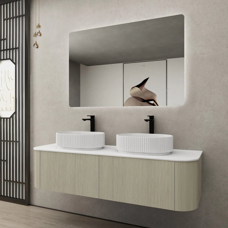 Ceto Bronte 1500mm Double Bowl Wall Hung Vanity Coastal Oak (Quartz Stone Top) - Sydney Home Centre