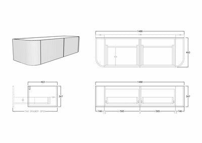 Ceto Bronte 1500mm Double Bowl Wall Hung Vanity Prime Oak (Cabinet Only) - Sydney Home Centre