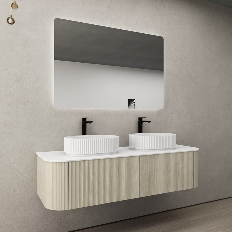 Ceto Bronte 1500mm Double Bowl Wall Hung Vanity Coastal Oak (Quartz Stone Top) - Sydney Home Centre