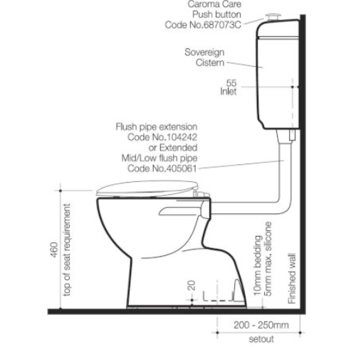 Caroma Care 400 Connector S Trap Toilet Suite With Caravelle Care Single Flap Seat Anthracite Grey - Sydney Home Centre