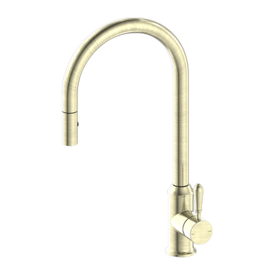 Nero York Pull Out Sink Mixer With Vegie Spray Function With Metal Lever Aged Brass - Sydney Home Centre