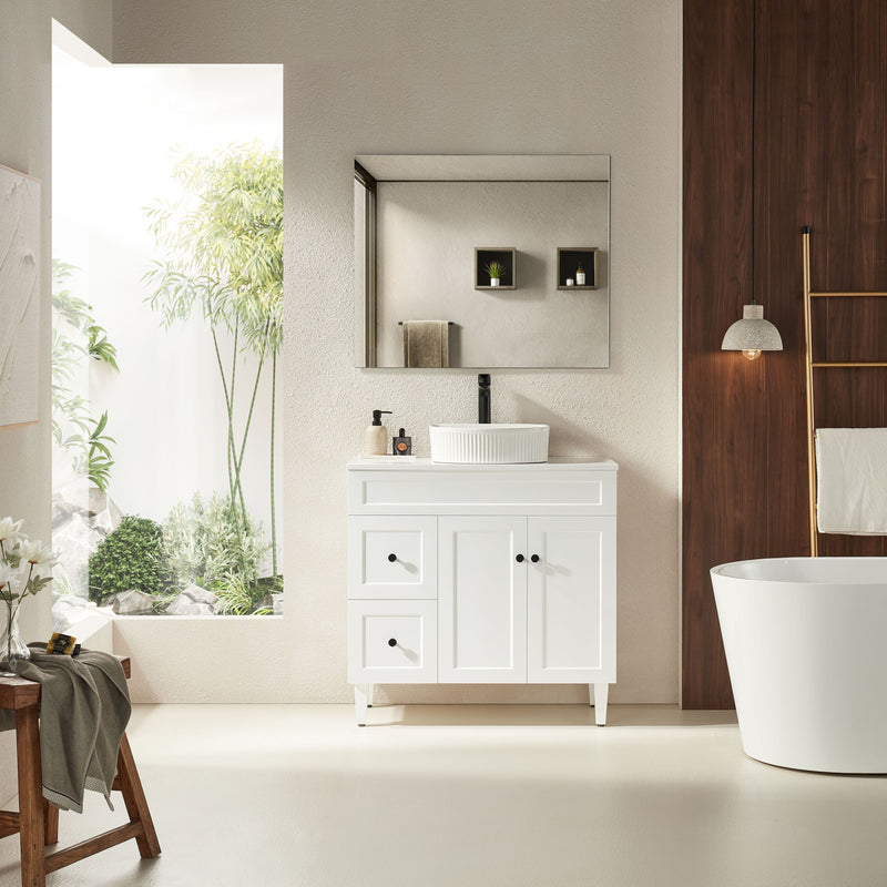 Ceto Harrington 900mm Left Hand Drawer Freestanding Vanity Matte White (Quartz Stone Top) - Sydney Home Centre