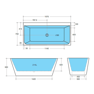 Poseidon Avis Back To Wall 1500mm Bathtub Non Overflow - Sydney Home Centre