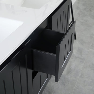 Ceto Acacia 1200mm Middle Drawer Double Bowl Wall Hung Vanity Matte Black (Cabinet Only) - Sydney Home Centre