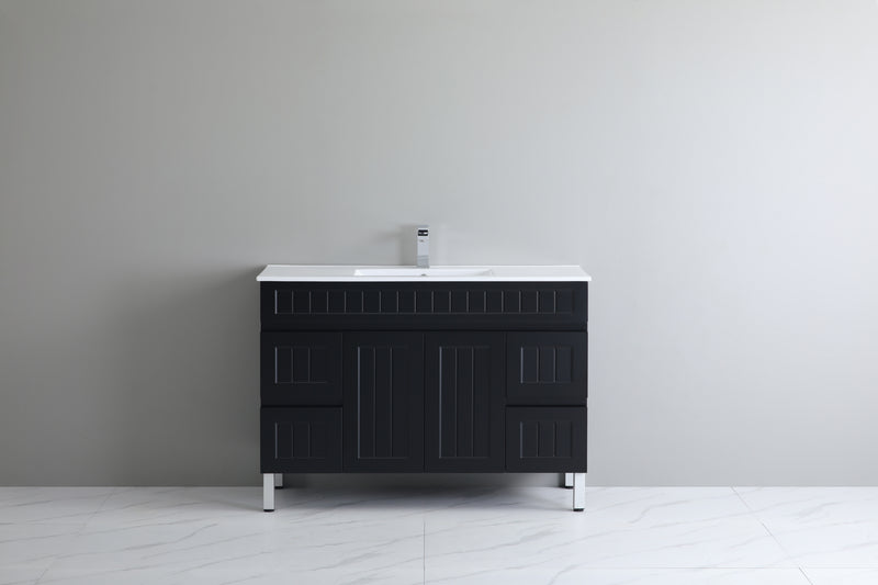 Ceto Acacia 1200mm Both Side Drawer Single Bowl Freestanding Vanity Matte Black (Quartz Stone Top) - Sydney Home Centre