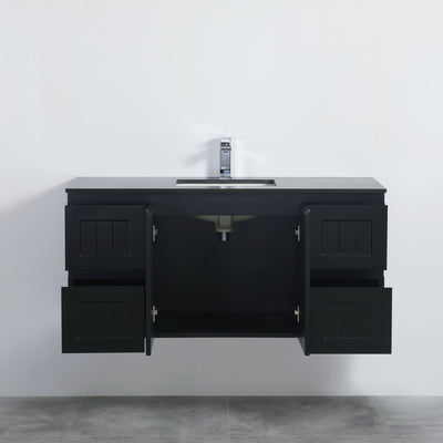 Ceto Acacia 1200mm Both Side Drawer Single Bowl Wall Hung Vanity Matte Black (Ceramic Top) - Sydney Home Centre