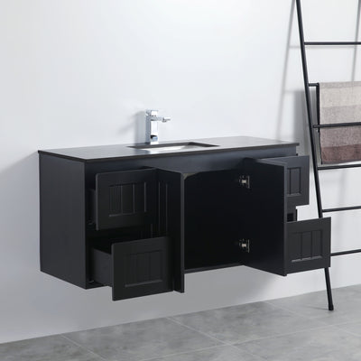 Ceto Acacia 1200mm Both Side Drawer Single Bowl Wall Hung Vanity Matte Black (Marble Stone Top) - Sydney Home Centre