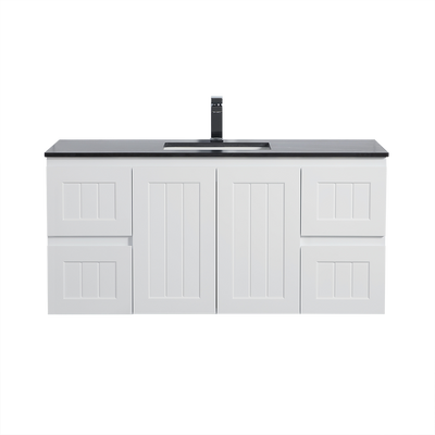 Ceto Acacia 1200mm Both Side Drawer Single Bowl Wall Hung Vanity Matte White (Quartz Stone Top) - Sydney Home Centre