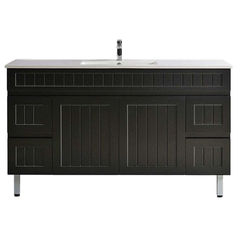 Ceto Acacia 1500mm Both Side Drawer Single Bowl Freestanding Vanity Matte Black (Quartz Stone Top) - Sydney Home Centre