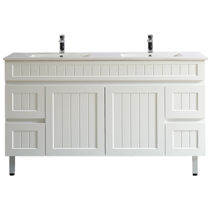 Ceto Acacia 1500mm Double Bowl Freestanding Vanity Matte White (Marble Stone Top) - Sydney Home Centre