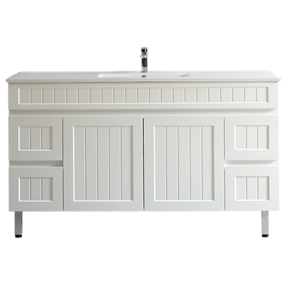 Ceto Acacia 1500mm Both Side Drawer Single Bowl Freestanding Vanity Matte White (Ceramic Top) - Sydney Home Centre