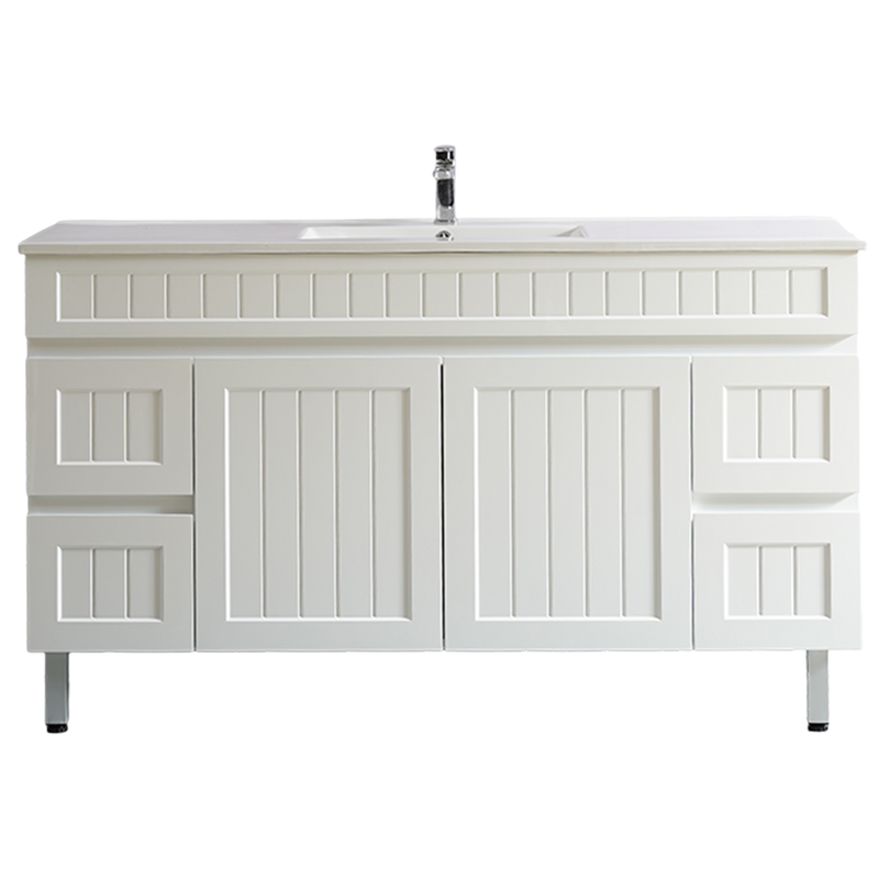 Ceto Acacia 1500mm Both Side Drawer Single Bowl Freestanding Vanity Matte White (Ceramic Top) - Sydney Home Centre