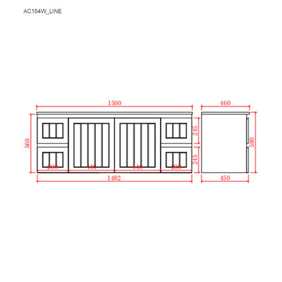 Ceto Acacia 1500mm Both Side Drawer Single Or Double Bowl Wall Hung Vanity Matte White (Cabinet Only) - Sydney Home Centre